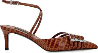 Philipp Plein 55mm crocodile-effect buckled pumps - women - Calf Leather/Lambskin/Calf Leather - 40 - 04 BROWN