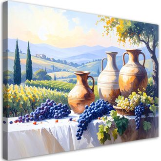 Feeby Cuadro Sobre Lienzo, Vi&ntilde;edos De La Toscana Jarras Paisaje, 100x70