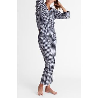 Sleepy Jones Marina Pajama Set in Large Navy Gingham at Nordstrom, Size Xx-Large