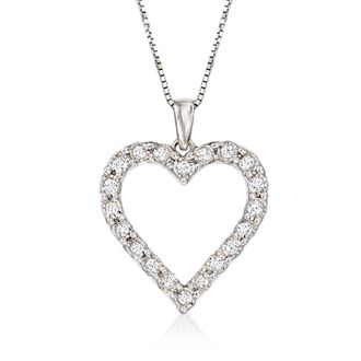 Ross-Simons Diamond Heart Pendant Necklace in Sterling Silver