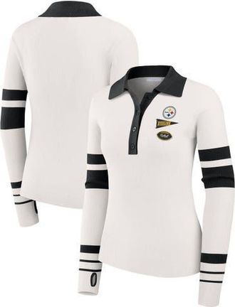 WEAR by Erin Andrews Womens WEAR by Erin Andrews White Pittsburgh Steelers Ribbed Henley Polo Sweater at Nordstrom, Size Xx-Large