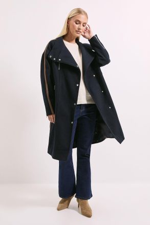 Principles Womens Funnel Neck Zip Detail Colourblock Longline Coat - Navy - Size 14 UK