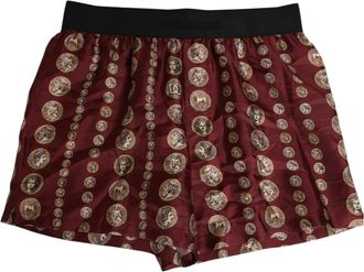 Dolce & Gabbana Bourgogne Zijde Muntdruk Heren Boxer Shorts Zwemkleding