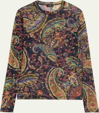 Etro Paisley Mesh Long-Sleeve Top