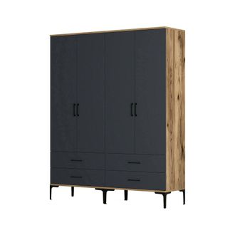 Dmora Gran Armario Atria, Muebles De Dormitorio, Vestidor, Armario De Ropa, 160x201h48 Cm, Nogal Y Antracita, Con Embalaje Reforzado - Dmora