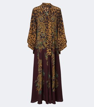 Etro Leopard-print tie-neck silk maxi dress