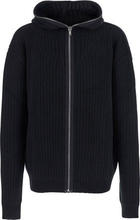 Rick Owens Black Hooded Sweatshirt With Front Zip Closure In Wool Man