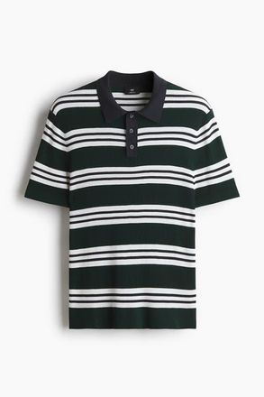 H&M Slim Fit Polo Shirt in Dark Green/striped at Nordstrom, Size Xxx-Large