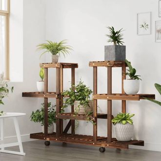 Berkfield Home Elegant Flower Stand with Wheels 110x25x78 cm Solid Wood Fir in Brown | Size: 110 x 25 x 78 cm