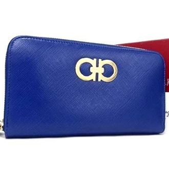 Ferragamo Blue Leather Long Wallet (Bi-Fold) (Pre-Owned)