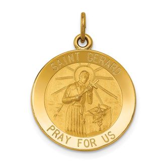 Diamond2Deal 14k Yellow Gold and Satin Solid Saint Gerard Medal Round Pendant
