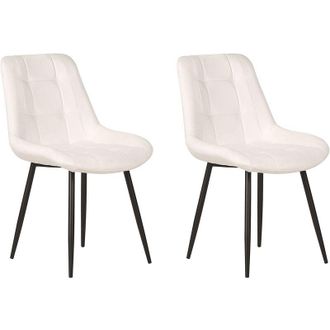 Beliani Set di 2 Sedie da Pranzo Imbottite in Velluto Bianco Sporco Gambe in Ferro Nero Melrose