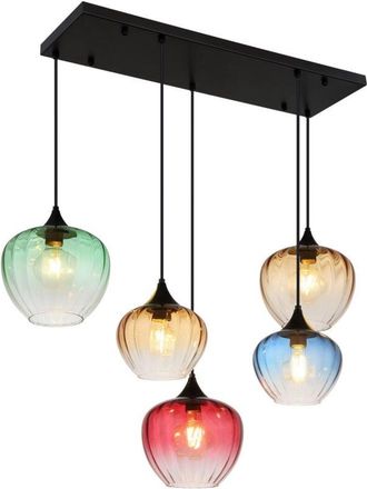 Globo Lighting Globo Sander Lámpara de techo colgante en racimo con pantalla de cristal negro mate, 5 bombillas E27