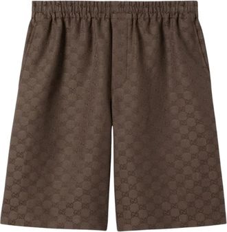 Gucci GG Canvas Linnen Blend Shorts - Dames - Korte Broeken - Bruin - 3XL - Linnen - Korte Broeken