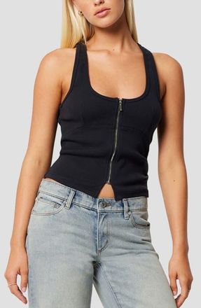 Abrand Zip Front Bustier Tank in Black at Nordstrom, Size X-Small