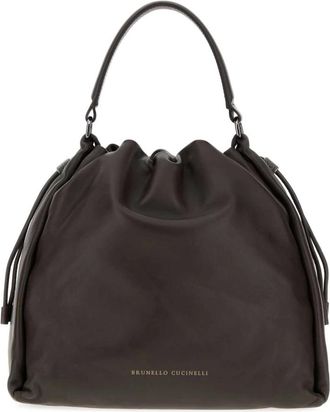 Brunello Cucinelli Bucket Mellow Leren Schoudertas - Dames - Schoudertassen - Bruin - ONE Size - Leer - Tassen