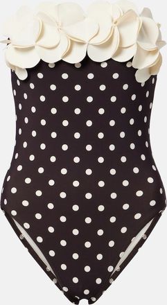 Karla Colletto Ba&ntilde;ador bandeau con lunares y aplique floral