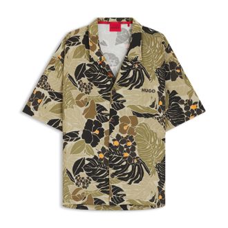 HUGO BOSS Mens Floral Print Beach Shirt in Green Viscose - Size X-Large