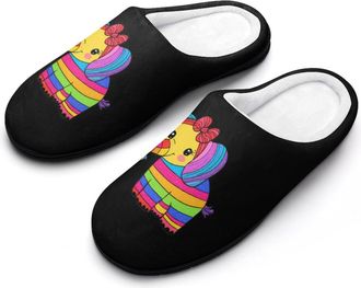 Generic Elephant Colorful Rainbow Mens Soft Cotton Slippers with Memory Foam Anti-skid House Shoes for Travel Indoor Outdoor