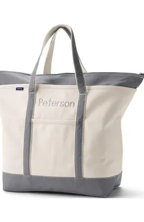 Lands End Zip Top Canvas Tote Bag in Natural/silver Graphite at Nordstrom, Size X-Large