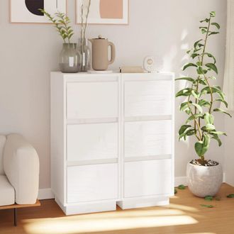 vidaXL Aparador 2 Uds Madera Maciza De Pino Blanco 32x34x75 Cm Vidaxl