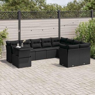 vidaXL Vidaxl - Set De Sof&aacute;s De Jard&iacute;n 10 Pzas Cojines Rat&aacute;n Sint&eacute;tico Negro