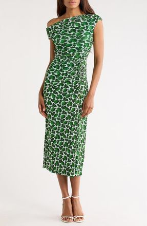Diane Von F&uuml;rstenberg Wittrock One-Shoulder Cap Sleeve Mesh Midi Dress in Berries Indian Green at Nordstrom Rack, Size X-Large