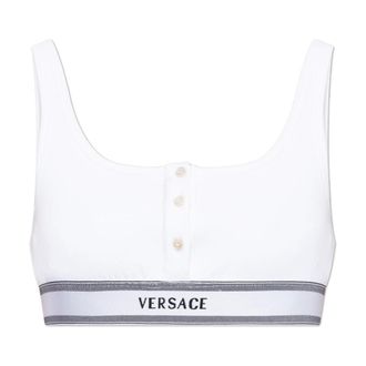 Versace Ondergoed, Dames, Wit, XL, Katoen, Geribbelde Bralette van Katoenjersey