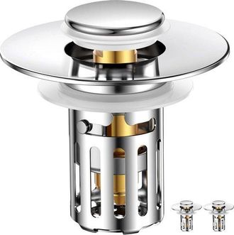 OEM (2 Piezas) Instalaci&oacute;n En 1s, Tap&oacute;n Emergente Universal 3 En 1 Con Cesta De Filtro De Acero Inoxidable Extra&iacute;ble, Tap&oacute;n Lavabo (de 2,8 Cm 6 Cm)