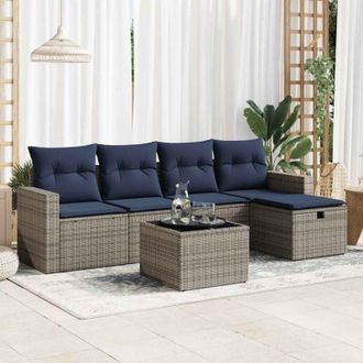 vidaXL Vidaxl - Set De Muebles De Jard&iacute;n 6 Pzas Y Cojines Rat&aacute;n Sint&eacute;tico Gris