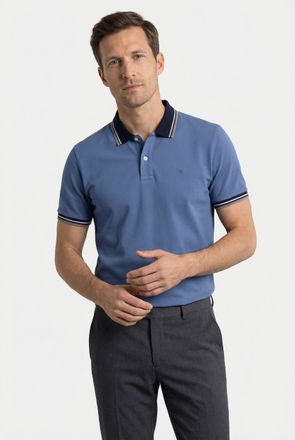 Olymp Poloshirt OLYMP Casual, Herren, Gr. XXL, blau (rauchblau), Piqu&eacute;, Obermaterial: 100% Baumwolle, Shirts Poloshirt, farbliche Kontrast-Details