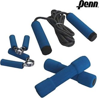 Trade Shop Trade Shop - Kit Completo De Gimnasia De 3 Piezas Con Pesas De Agarre Y Cuerda Para Saltar Penn Azul