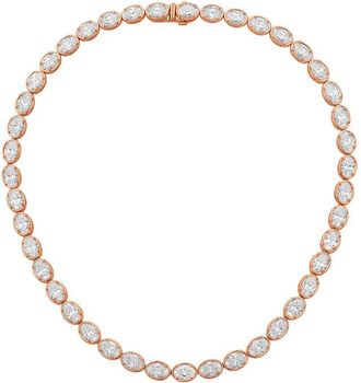Diana M. Jewels 14kt Rose Gold 30cts lab grown East-West Oval Diamond Bezel tennis necklace