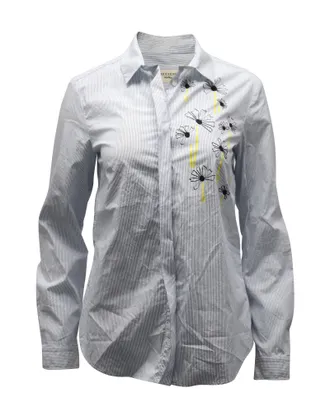 Max Mara Daisy Embroidered Pinstripe Shirt in Blue Cotton