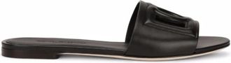 Dolce & Gabbana Kalfsleren Slippers met Uitgesneden Logo - Dames - Sandalen - Zwart - 37 EU - Leer - Schoenen