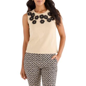 Nic+Zoe Organza Appliqu&eacute; Sleeveless Top in Neutral Multi at Nordstrom, Size Xx-Large