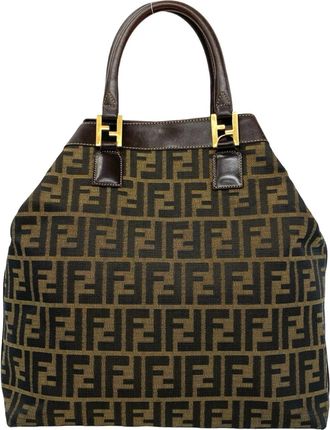 Fendi Anna Brown Canvas Leather Handbag Tote Bag (Pre-Owned)