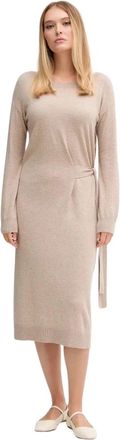 Gaud&igrave; Midi jurk met strikceintuur - Dames - Kleedjes - Beige - M - Wol - Kleedjes