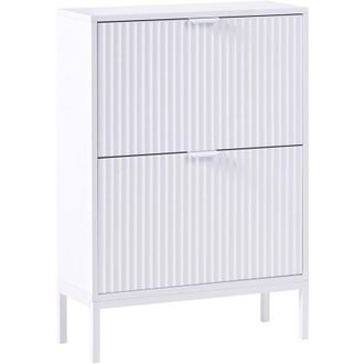 Beliani Zapatero de 2 compartimentos madera MDF diseño acanalado blanco Adelaide