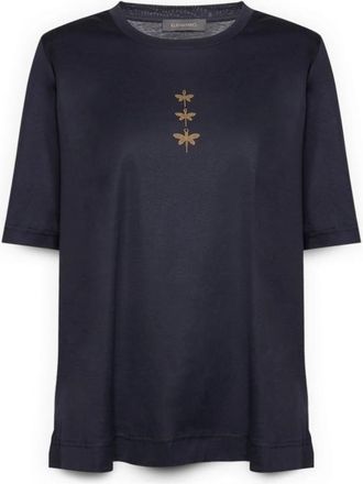 Elena Miro Katoenen T-shirt met libellen - Dames - T-shirts - Blauw - M - Katoen - Tops