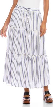Karen Kane Tiered Stripe Midi Skirt in Blue/White at Nordstrom, Size X-Small P