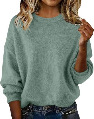 Generic womens hoodies, Jumpers for Women UK Winter Lightweight Sweater Soft Comfortable Long Sleeves Plain Pullover Solid Color Casual V Neck Tops Clothing F