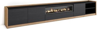 Skraut Home Skraut Home - Mueble Tv, Televisi&oacute;n, Muebles De Sal&oacute;n, Almacenaje, 310x50x37 Cm, Para Tv Hasta 80, Chimenea El&eacute;ctrica, Estilo Moderno, Negro Y Roble