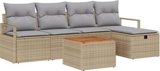 vidaXL Garden Sofa Set with Cushion 6 pcs Beige Poly Rattan vidaXL