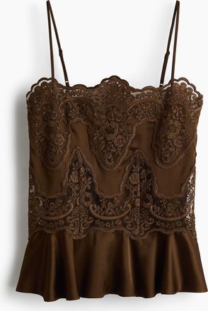 H&M Satintop mit Spitze - Brown