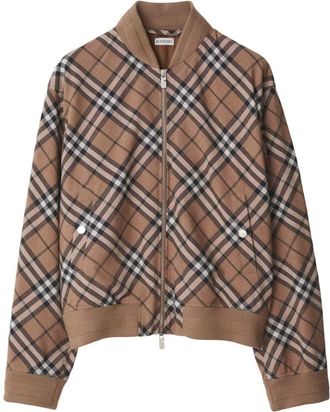 Burberry Check Wool Blend Harrington Jacket Clothing
