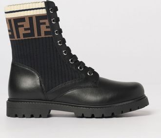 Fendi Stivaletto Fendi in pelle e maglia a coste con monogram FF