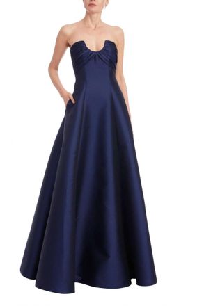 Badgley Mischka Strapless A-Line Ball Gown In Navy