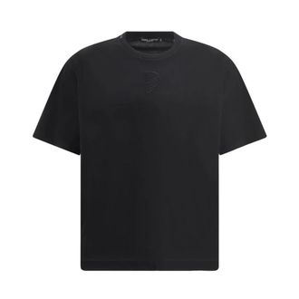 Dolce & Gabbana T-Shirts, male, Black, Size: XL Embroidered Logo Cotton T-Shirt