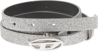 Diesel Silver Textured Slim Glitter Belt